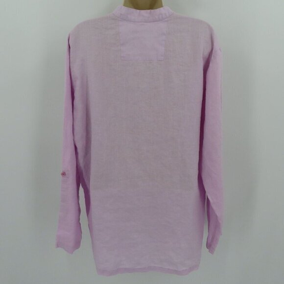 Island Importer Womens Large Purple Long Roll Tab Sleeves Linen Tunic Shirt Top - Picture 6 of 12